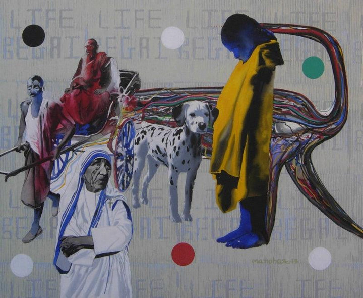 Figurative mixed media painting titled 'Mother Teresa', 41x50 inches, by artist Manohar Rathod on arches paper