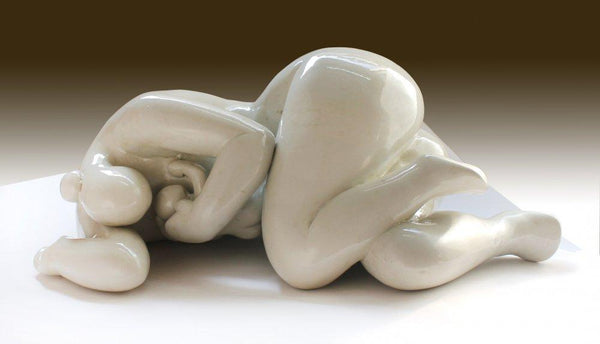 Nude sculpture titled 'Motherchild Ii', 7x10x8 inches, by artist MAHESH ANJARLEKAR on mix media