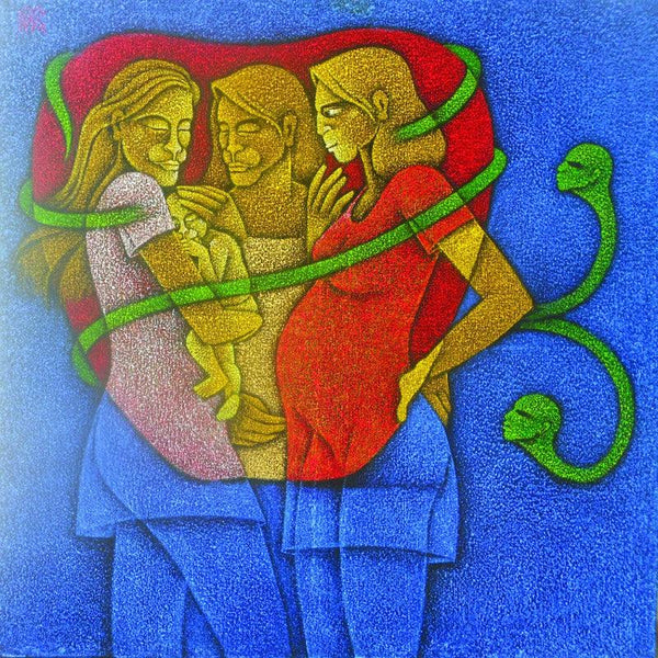 Figurative acrylic painting titled 'Motherhood', 48x48 inches, by artist Satyajeet Shinde on Canvas