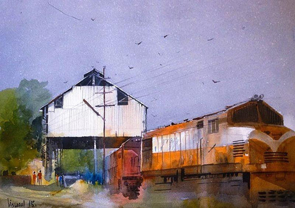 Cityscape watercolor painting titled 'Motibagh', 20x14 inches, by artist Bijay Biswaal on Paper