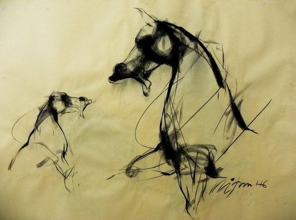 Animals conte drawing titled 'Motion 1', 20x28 inches, by artist Mithun Dutta on Paper