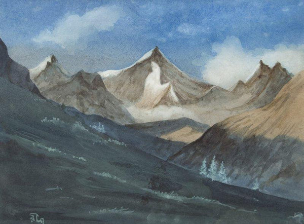 Nature watercolor painting titled 'Mountain', 9x12 inches, by artist Rina Roy on Paper