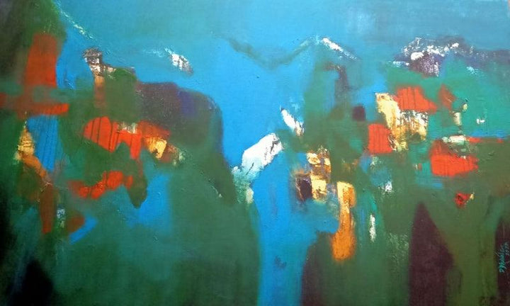 Abstract acrylic painting titled 'Mountain Range 10', 36x60 inches, by artist Dnyaneshwar Dhavale on On canvas