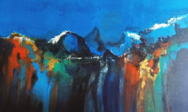 Abstract acrylic painting titled 'Mountain Range 6', 36x60 inches, by artist Dnyaneshwar Dhavale on Canvas