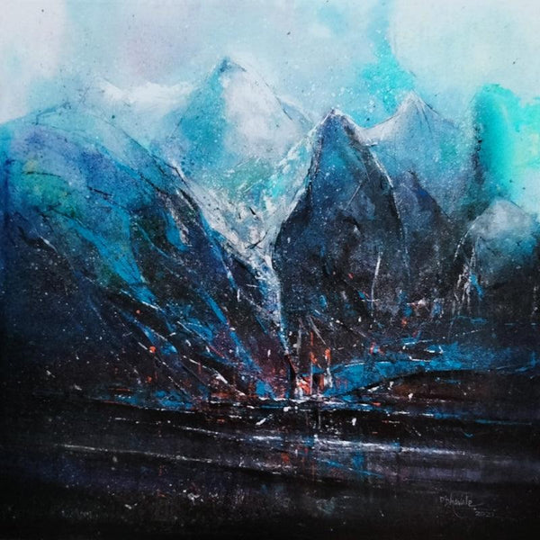 Abstract acrylic painting titled 'Mountains 11', 36x36 inches, by artist Dnyaneshwar Dhavale on Canvas