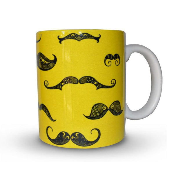 Lifestyle craft titled 'Moustache Print Mug', 4x3 inches, by artist Sejal M on Ceramic