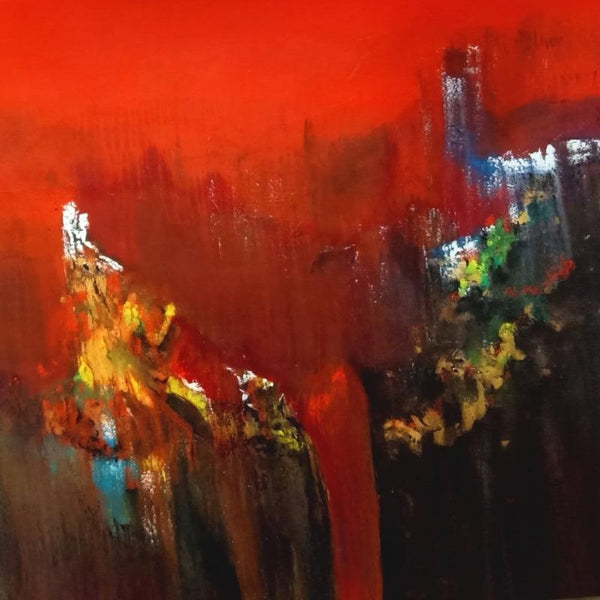 Abstract acrylic painting titled 'Moutain Range 4', 48x48 inches, by artist Dnyaneshwar Dhavale on Canvas