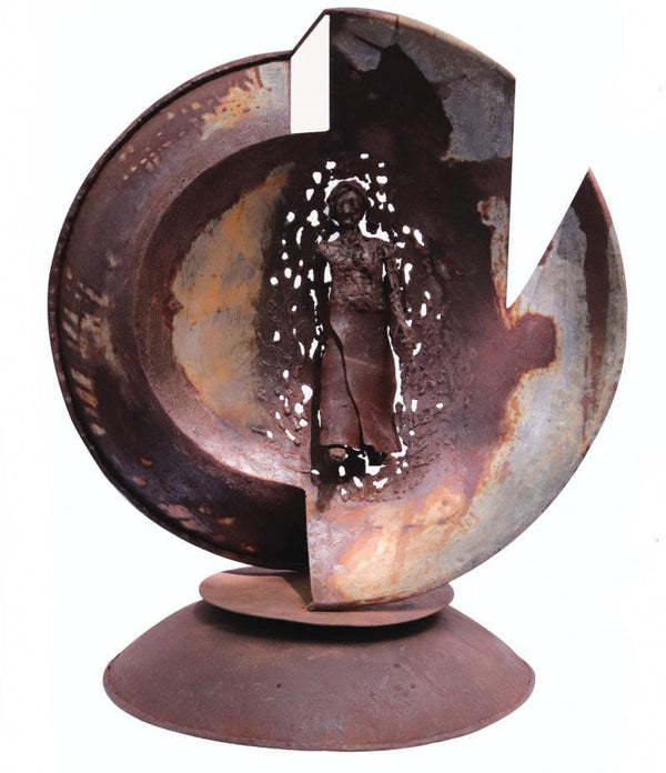 Figurative sculpture titled 'Moving Forward', 27x26x23 inches, by artist Chintada Eswararao on Iron, Rust