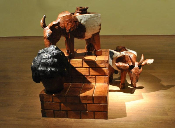 Animals sculpture titled 'Mr And Mrs', 31x33x30 inches, by artist Tarun Maity on Wood