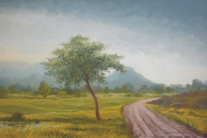 Landscape oil painting titled 'Muddy way', 22x16 inches, by artist Fareed Ahmed on Canvas Board