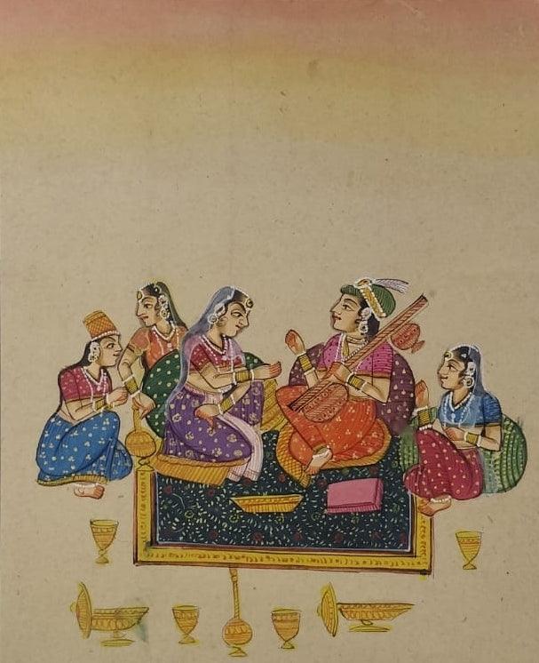 Figurative mughal traditional art titled 'Mughal 2', 9x7 inches, by artist Unknown on Cloth