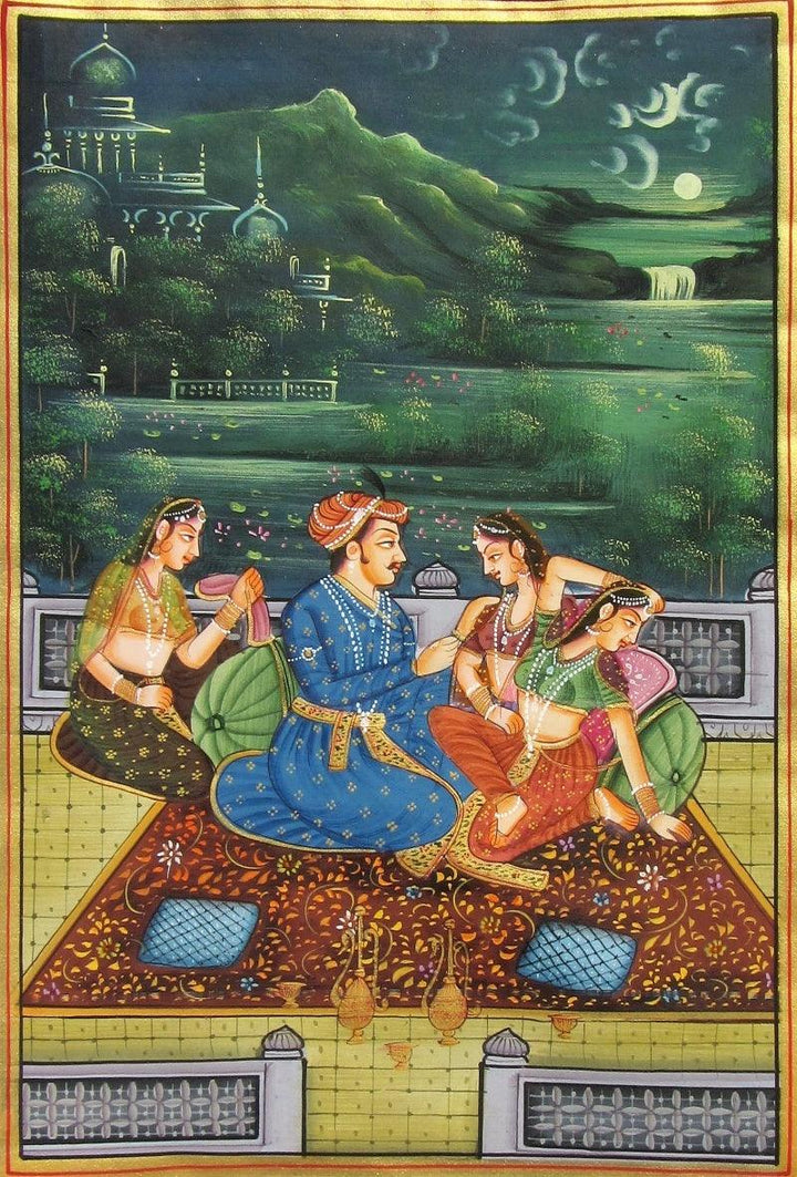 Figurative miniature traditional art titled 'Mughal Emporer', 11x8 inches, by artist Unknown on Silk