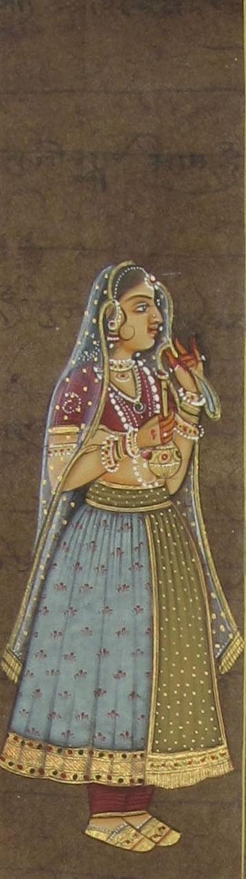 Figurative mughal traditional art titled 'Mughal Queen', 6x2 inches, by artist Unknown on Paper