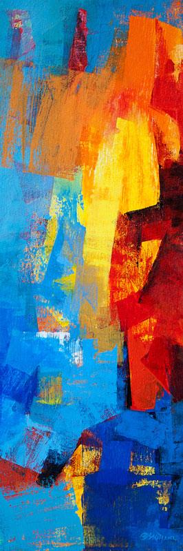 Abstract acrylic painting titled 'Multi Blue Vertical Abstract', 36x12 inches, by artist Siddhesh Rane on Canvas