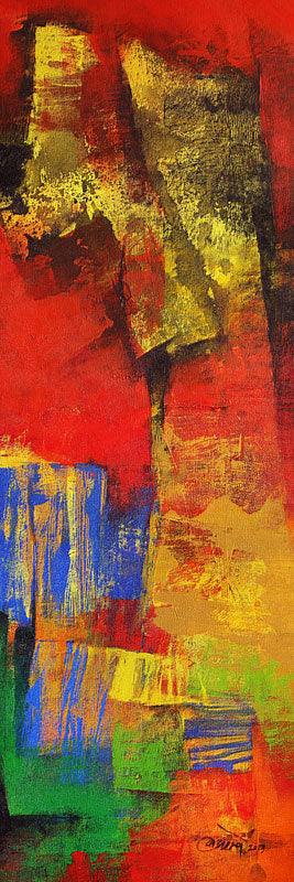 Abstract acrylic painting titled 'Multi Red Vertical Abstract', 36x12 inches, by artist Siddhesh Rane on Canvas