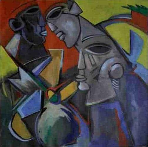 Figurative acrylic painting titled 'Multiples Faces V', 24x24 inches, by artist Kapil Kumar on Canvas