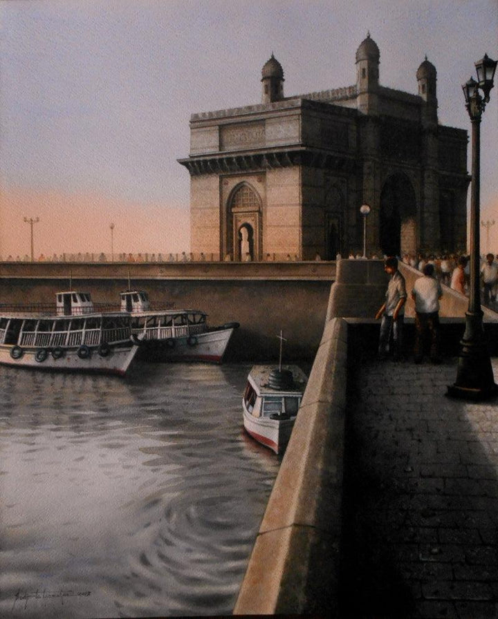 Cityscape watercolor painting titled 'Mumbai 6', 27x22 inches, by artist Sudipta Karmakar on Paper