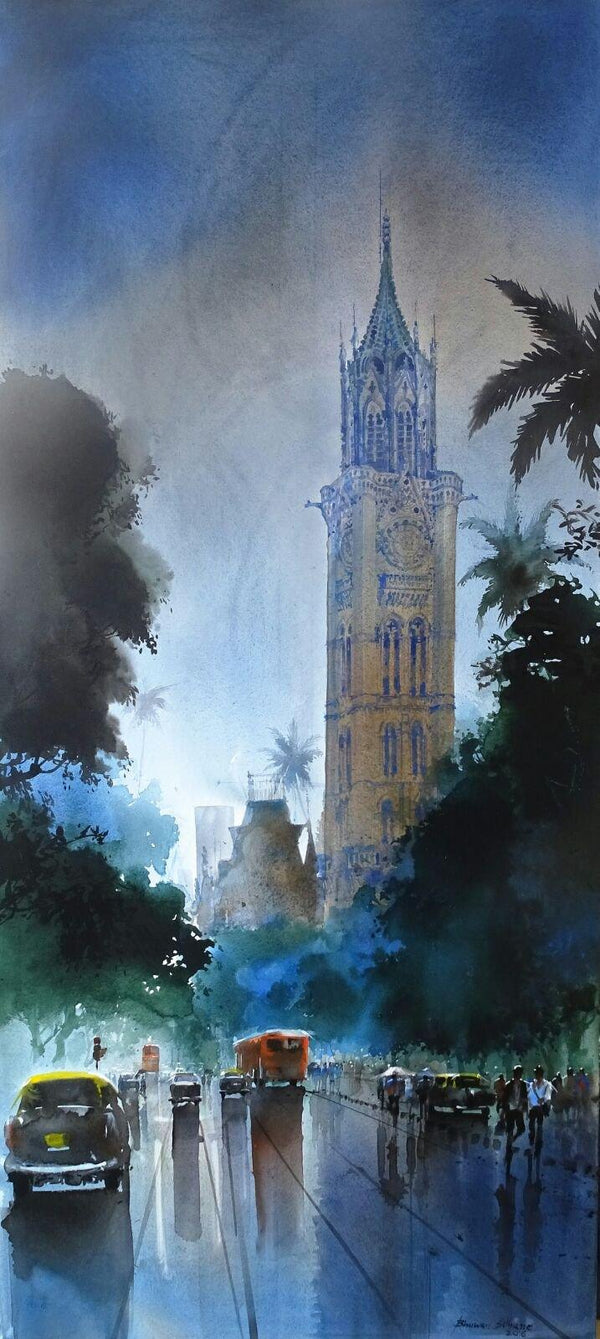 Cityscape acrylic painting titled 'Mumbai', 78x36 inches, by artist Bhuwan Silhare on Canvas