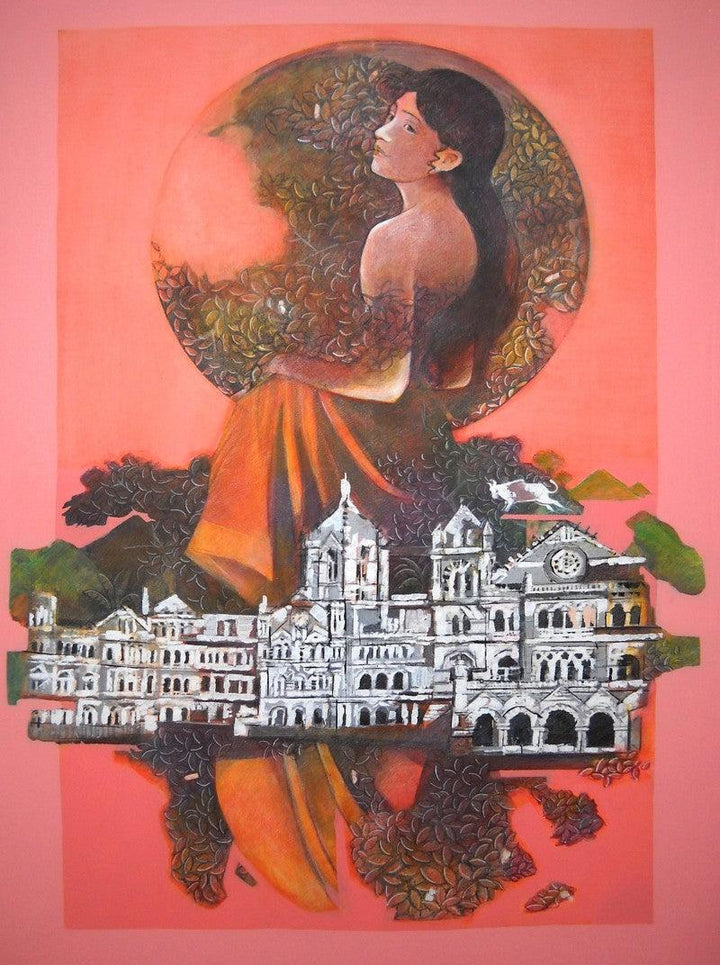 contemporary acrylic painting titled 'Mumbai Girls 1', 55x36 inches, by artist Satish Patil on Canvas