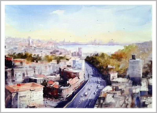 Cityscape watercolor painting titled 'Mumbai I', 22x30 inches, by artist Amit Kapoor on Paper