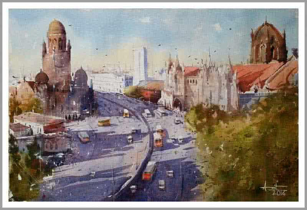 Cityscape watercolor painting titled 'Mumbai II', 15x22 inches, by artist Amit Kapoor on Paper