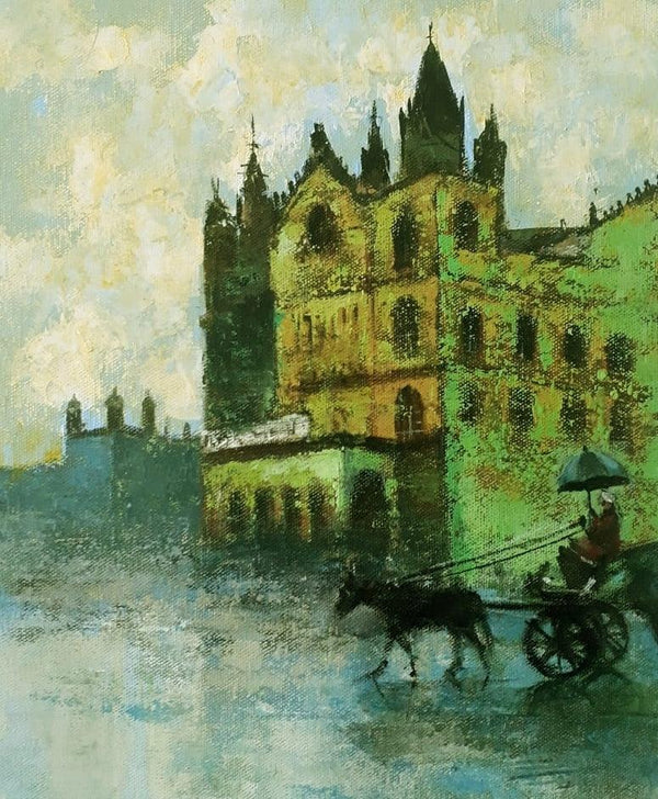 Cityscape acrylic painting titled 'Mumbai Series 1', 13x11 inches, by artist Sandeep Ghule on Canvas