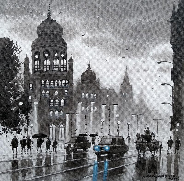 Cityscape acrylic painting titled 'Mumbai Series 10', 12x12 inches, by artist NanaSaheb Yeole on Canvas