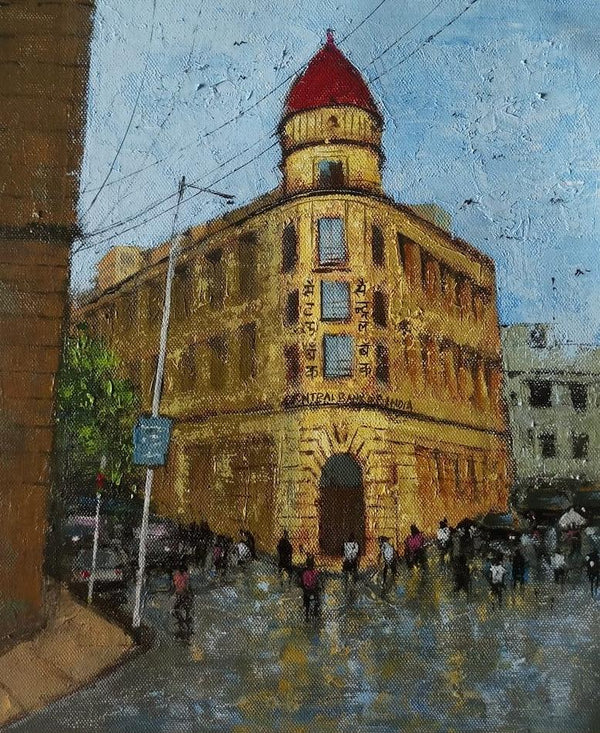 Cityscape acrylic painting titled 'Mumbai Series 4', 13x11 inches, by artist Sandeep Ghule on Canvas