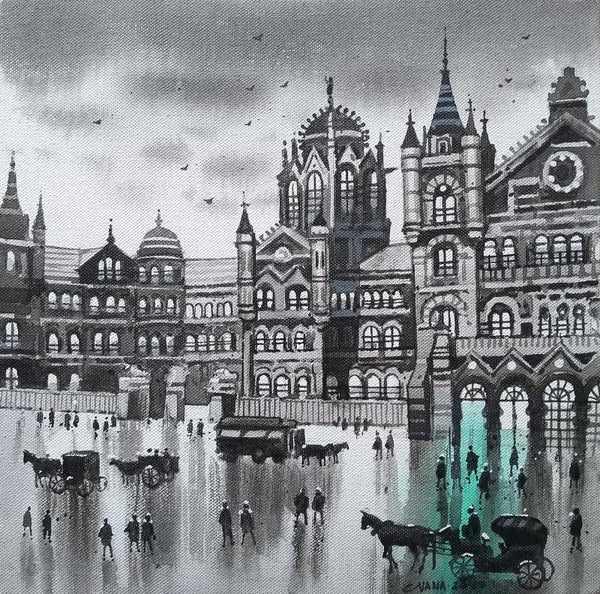 Cityscape acrylic painting titled 'Mumbai Series 9', 12x12 inches, by artist NanaSaheb Yeole on Canvas