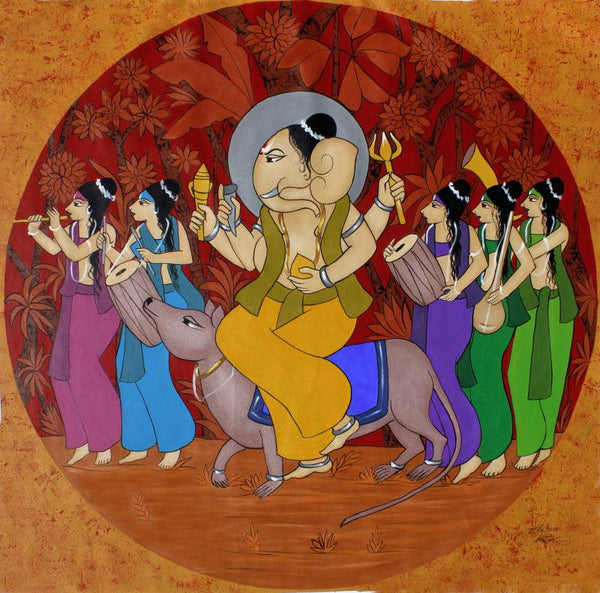 Figurative acrylic painting titled 'Musak Savari', 48x48 inches, by artist Chetan Katigar on Canvas