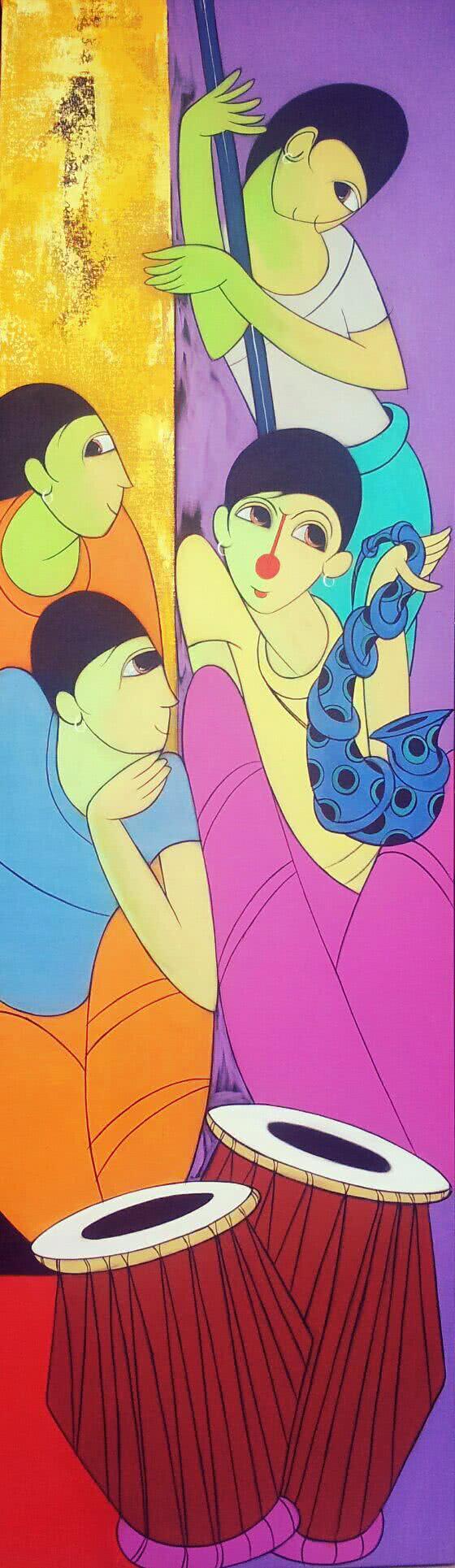 Anime acrylic painting titled 'Music II', 60x18 inches, by artist Dnyaneshwar Bembade on Canvas