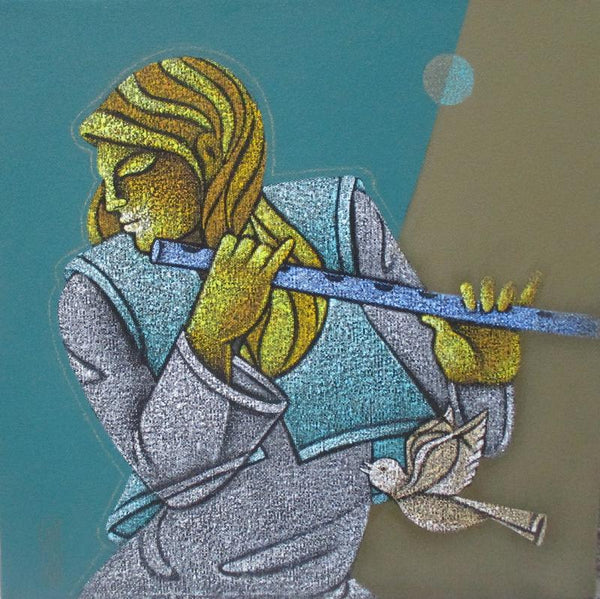 Figurative acrylic painting titled 'Music IX', 20x20 inches, by artist Satyajeet Shinde on Canvas