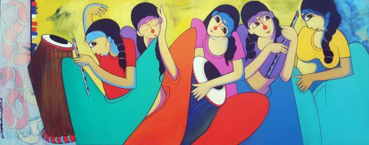 Anime acrylic painting titled 'Music Lovers', 24x60 inches, by artist Dnyaneshwar Bembade on Canvas