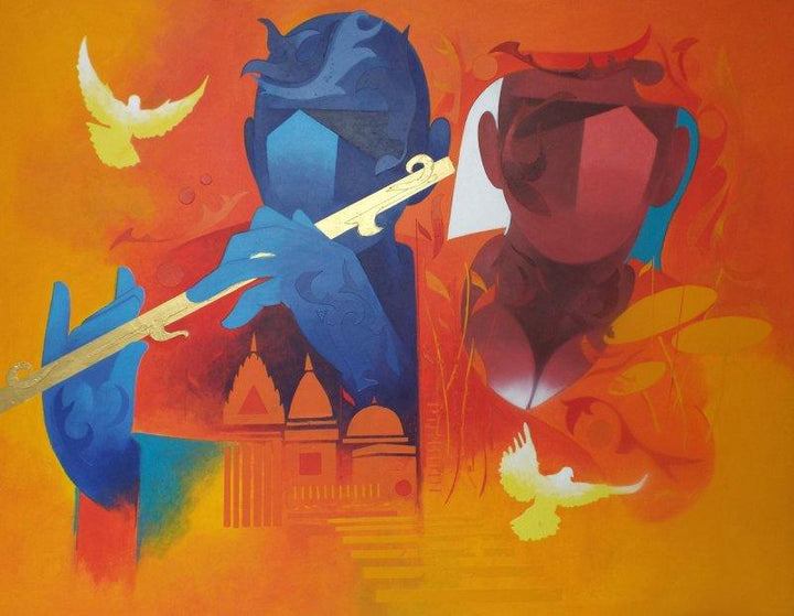 Figurative acrylic painting titled 'Music Of Banaras 1', 32x42 inches, by artist Ranjit Singh on Canvas