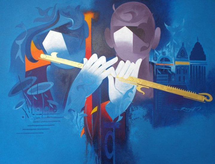 Figurative acrylic painting titled 'Music Of Banaras 2', 32x42 inches, by artist Ranjit Singh on Canvas