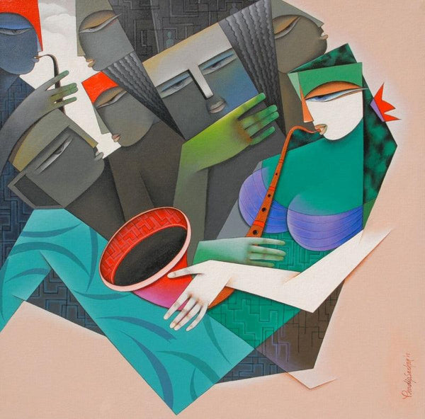 Figurative acrylic painting titled 'Music Of Love', 30x30 inches, by artist Pradip Sarkar on Canvas