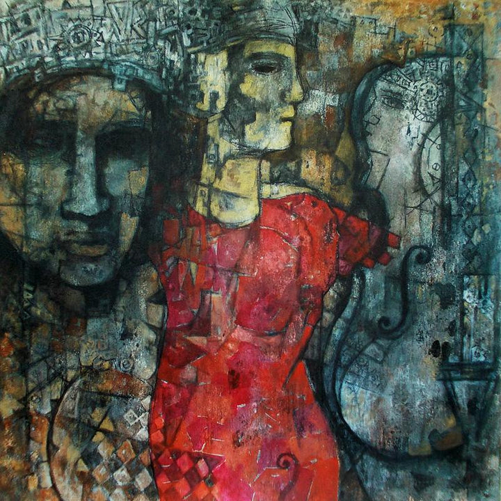 Figurative acrylic painting titled 'Music Of Silence 2', 30x30 inches, by artist Rupchand Kundu on Canvas