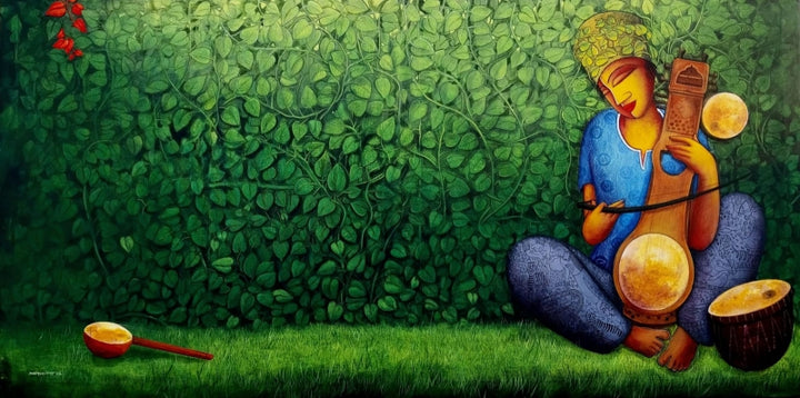 Figurative acrylic painting titled 'Music Series 2', 36x72 inch, by artist Samir Sarkar on Canvas