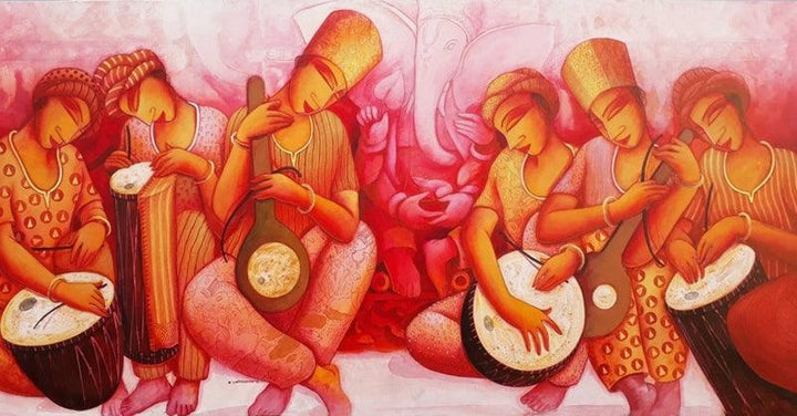 Figurative acrylic painting titled 'Music Series 2', 36x72 inches, by artist Samir Sarkar on Canvas