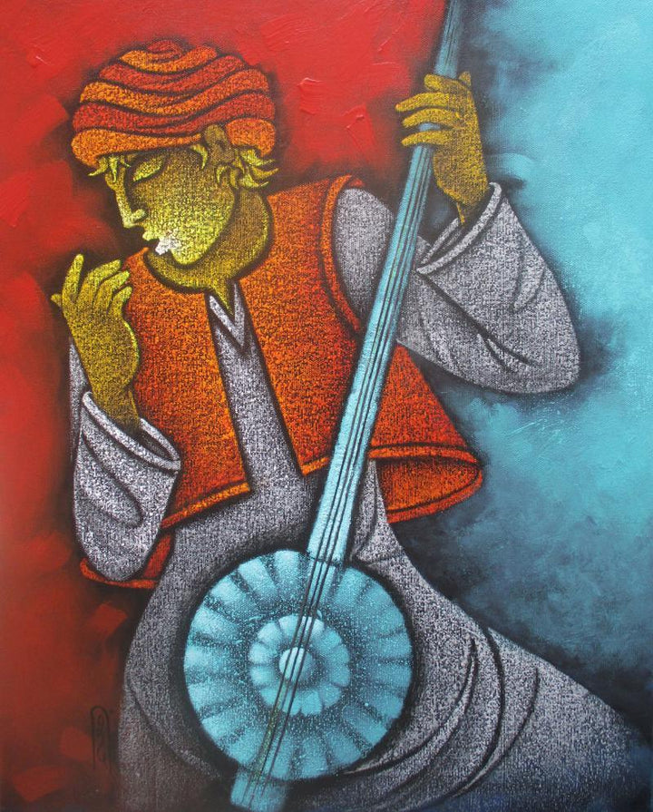 Figurative acrylic painting titled 'Music V', 24x30 inches, by artist Satyajeet Shinde on Canvas