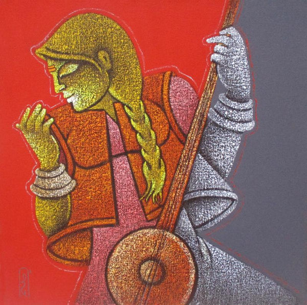 Figurative acrylic painting titled 'Music VII', 20x20 inches, by artist Satyajeet Shinde on Canvas