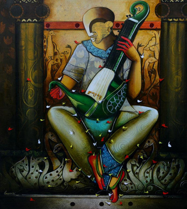 contemporary acrylic painting titled 'Musical Band 15', 54x48 inches, by artist Anupam Pal on canvas