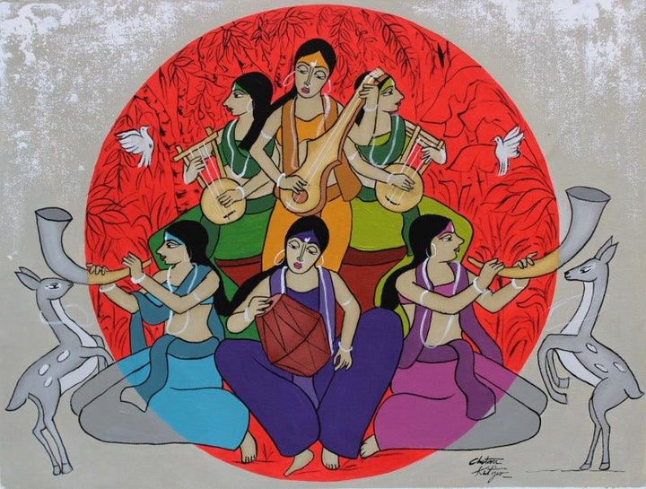 contemporary acrylic painting titled 'Musical Band', 18x24 inches, by artist Chetan Katigar on Canvas