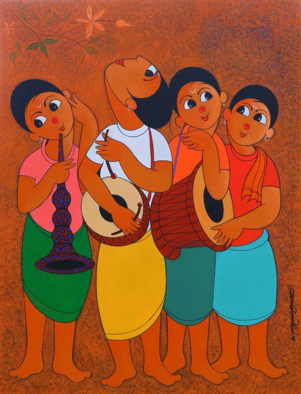 Figurative acrylic painting titled 'Musical Environment', 48x36 inches, by artist Dnyaneshwar Bembade on Canvas