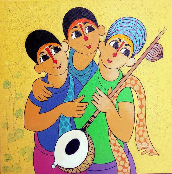 Figurative acrylic painting titled 'Musical envoirment', 24x24 inches, by artist Dnyaneshwar Bembade on Canvas