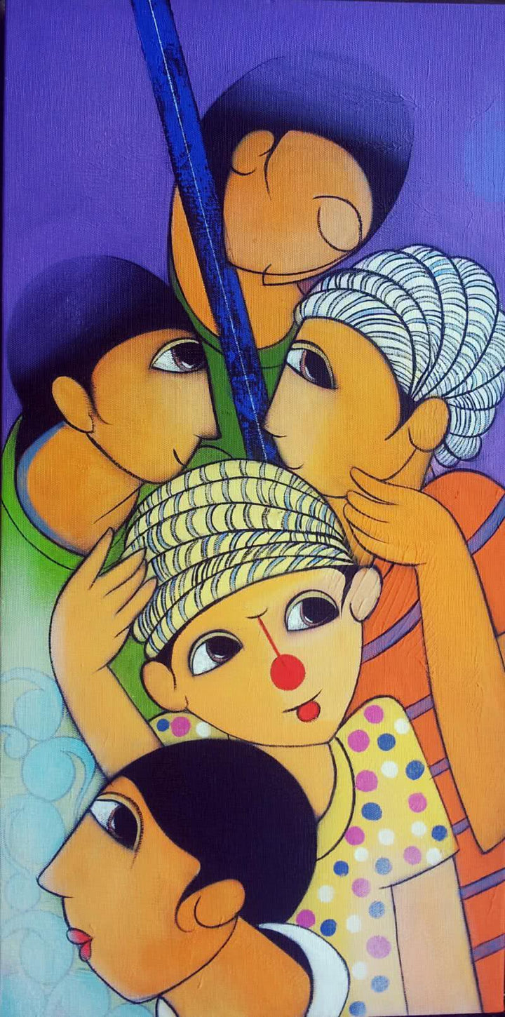 Anime acrylic painting titled 'Musical Friends', 24x12 inches, by artist Dnyaneshwar Bembade on Canvas