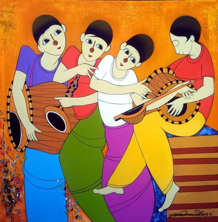 Anime acrylic painting titled 'Musical Man', 36x36 inches, by artist Dnyaneshwar Bembade on Canvas