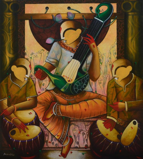 contemporary acrylic painting titled 'Musical memoir', 48x54 inches, by artist Anupam Pal on Canvas