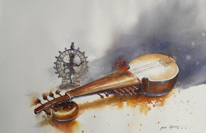 Music watercolor painting titled 'Musical Series', 15x22 inches, by artist Atul Gendle on Paper