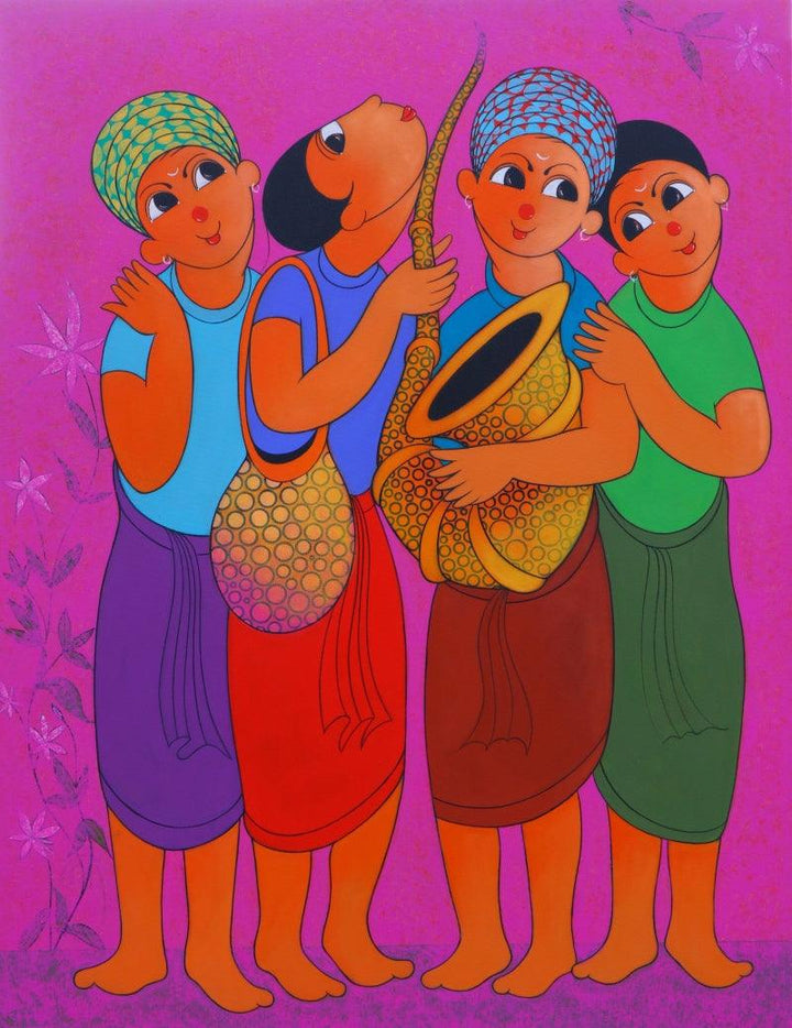 Figurative acrylic painting titled 'Musical Soulmate', 48x36 inches, by artist Dnyaneshwar Bembade on Canvas